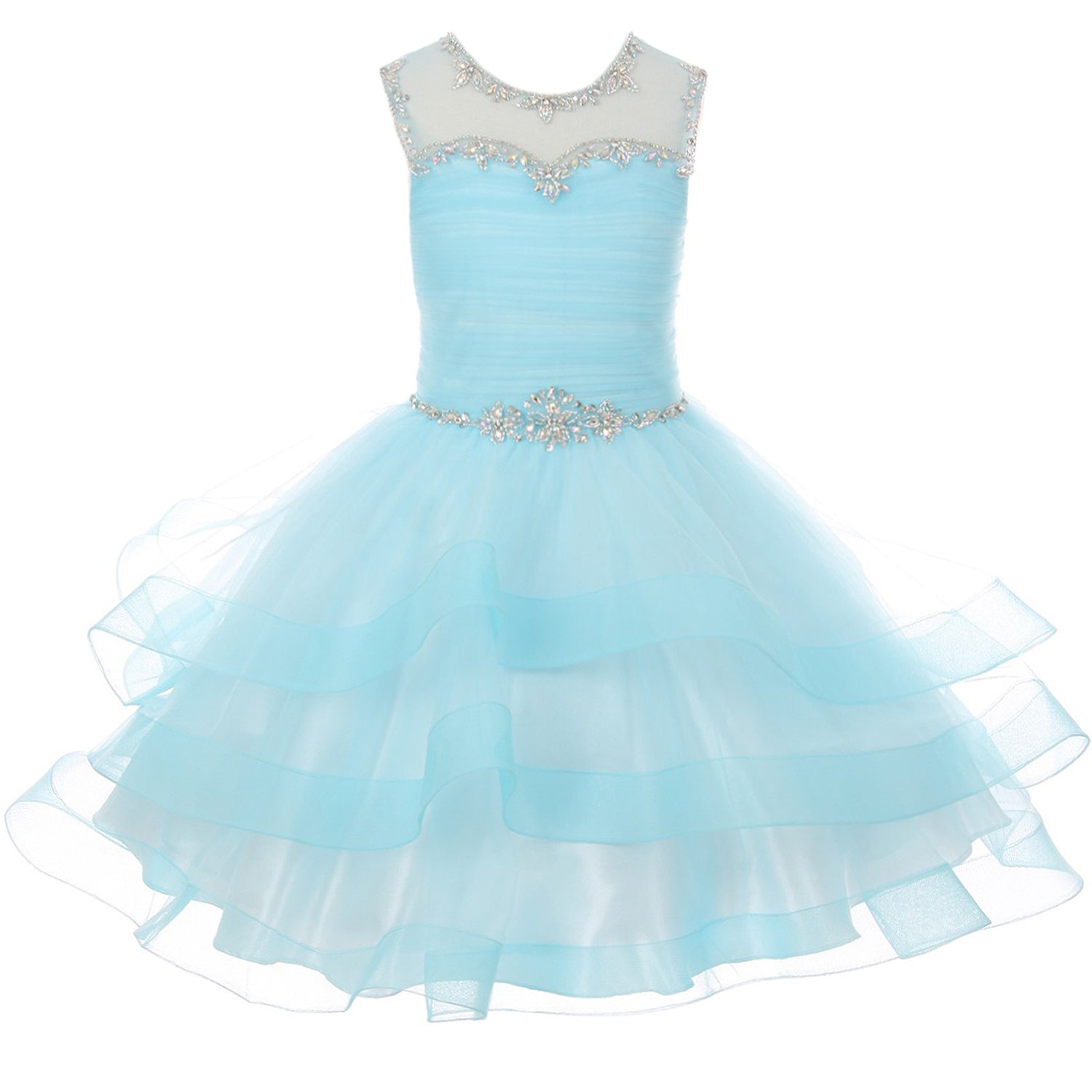 LAYERED ORGANZA DRESS WITH RHINESTONES AND CORSET BACK