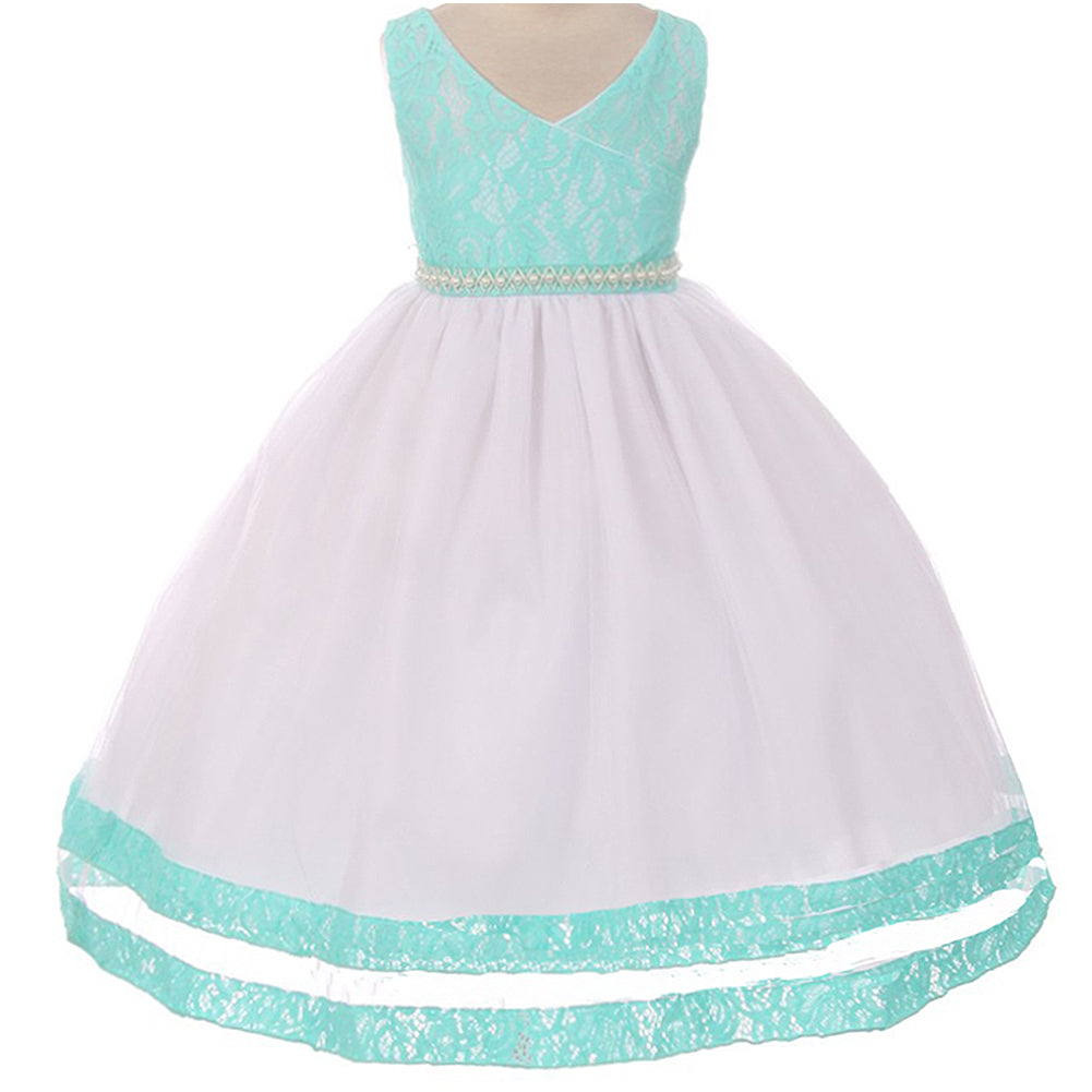 LACE BODICE AND HEM WITH SIMULATED PEARLS ON WAIST