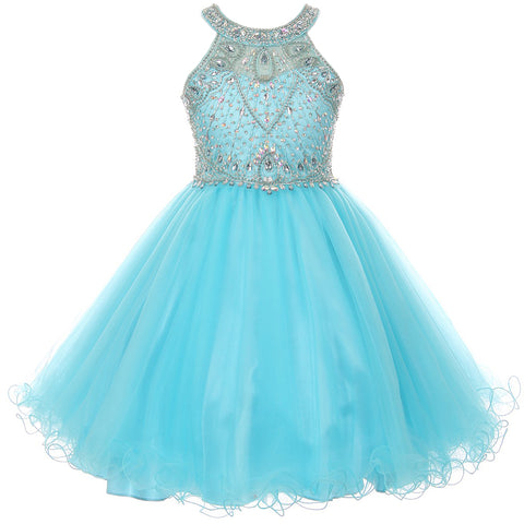 RHINESTONES HALTER NECK LACE BODICE WIRED TULLE SKIRT