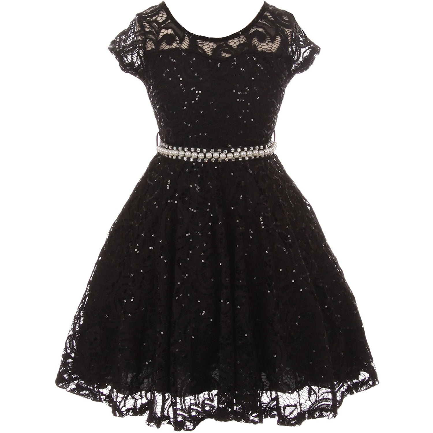 CAP SLEEVE GLITTERS FULL LACE DRESS