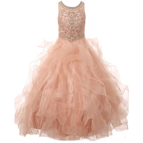 ILLUSION NECKLINE WITH RAISED METALLIC FLOWERS ON BODICE