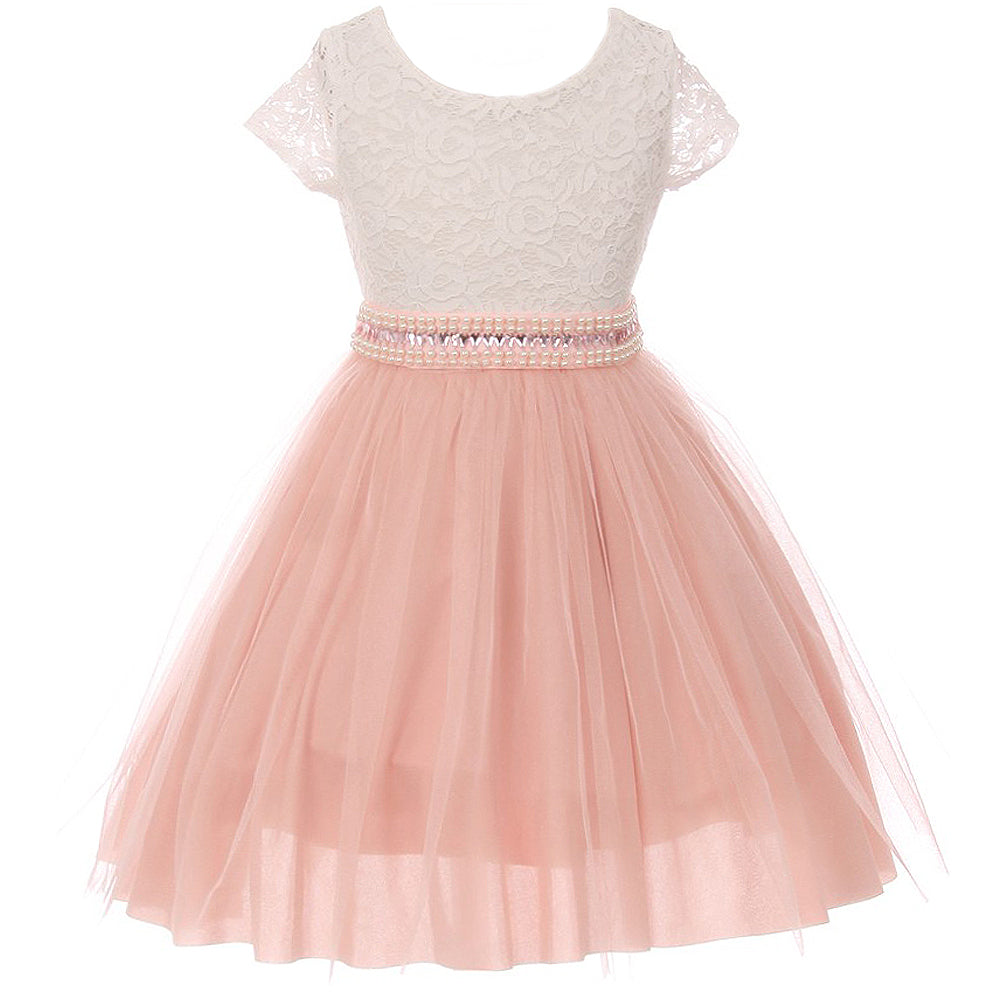 CAP SLEEVE LACE TOP TULLE SKIRT WITH RHINESTONES BELT