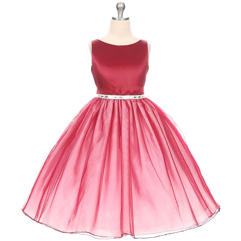 Classic A-Line Soft Shiny Satin Bodice Tulle Skirt Flower Girl Dress