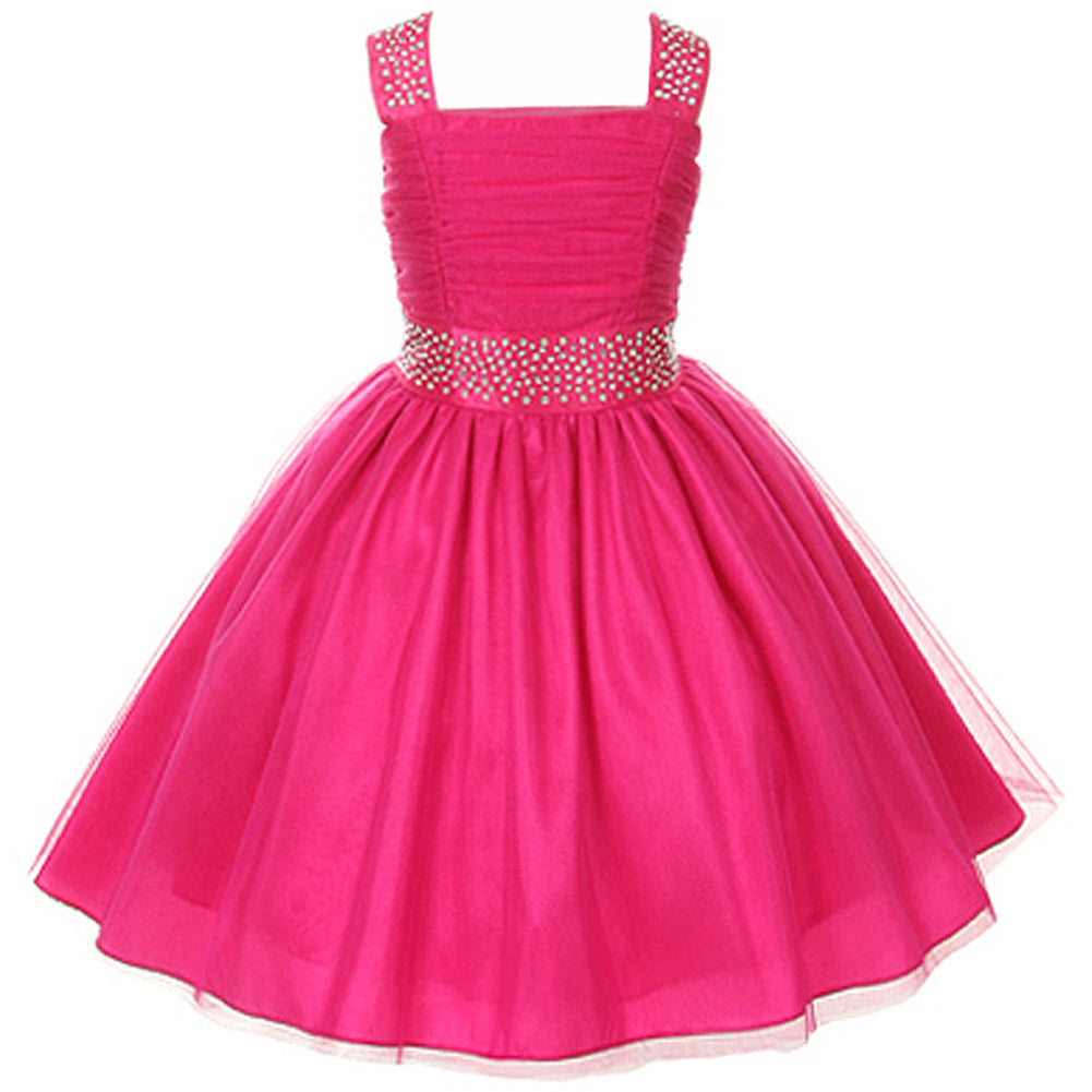 TULLE DRESS WITH RHINESTONES ADORN THE SHOULDERS AND WAIST