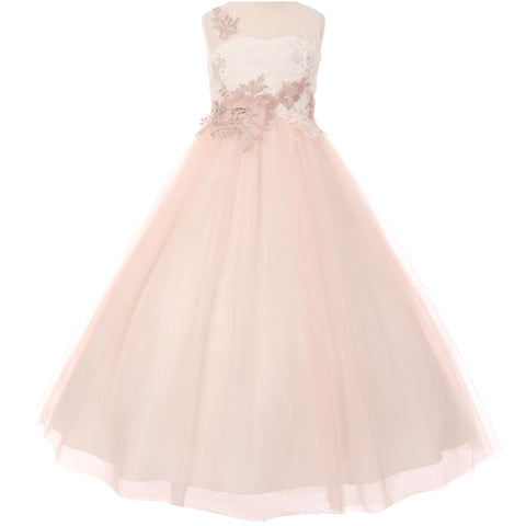 BUTTERFLY DESIGN TWO TONE ORGANZA DRESS WITH SATIN BOW AND SASH