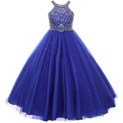 RHINESTONES AND BEADS BODICE WITH PLEATED SATIN SKIRT