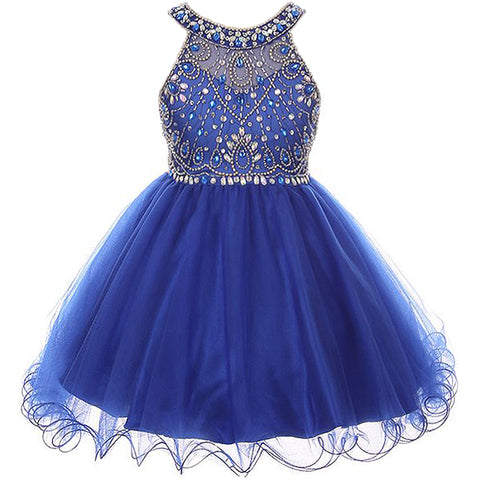 RHINESTONES AND BEADS BODICE WITH PLEATED SATIN SKIRT