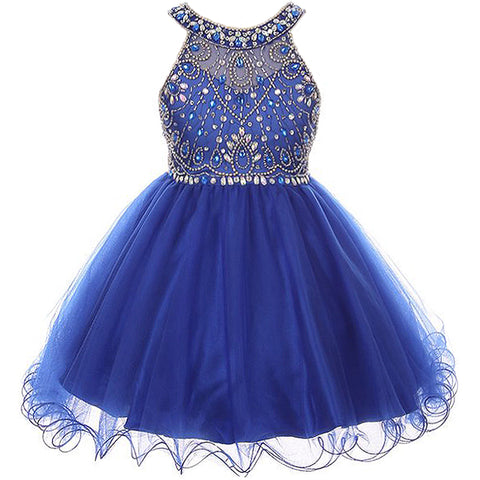 RHINESTONES HALTER NECK LACE BODICE WIRED TULLE SKIRT