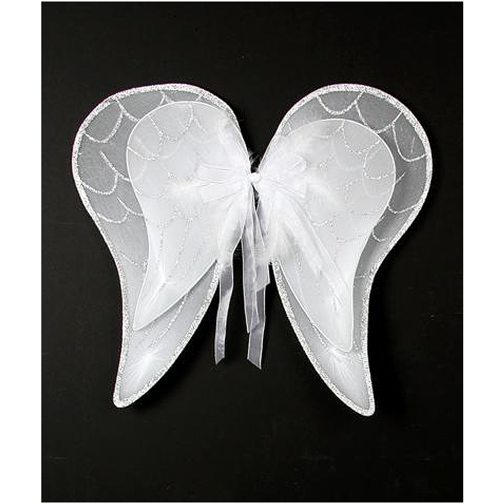 TWO LAYERS GLITTERS AND FEATHERS ANGEL WING WITH BOW