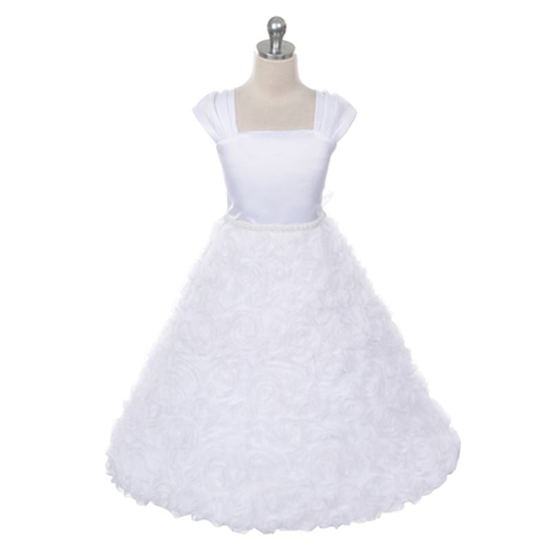 SLEEVELESS SATIN BODICE WITH ROSETTE SKIRT
