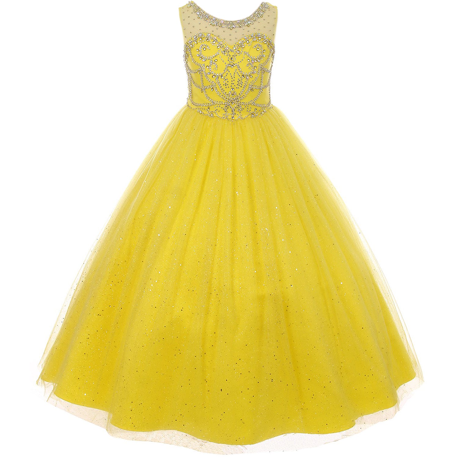 ILLUSION CRYSTAL BEADING BODICE GLITTER TULLE FLOOR LENGTH DRESS