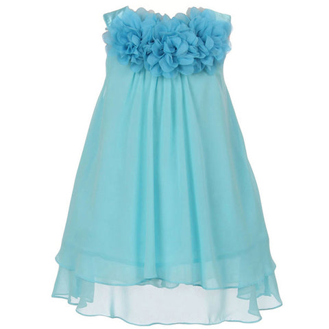 ASYMETRIC LAYERED RUFFLED DRESS WITH MATCHING SCARF AND FLOWER CORSAGE