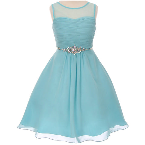 CHIFFON DRESS WITH SEQUINS ON WAISTBAND AND CROSS BACK BODICE