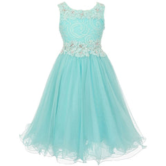 SLEEVELESS LACE BODICE WIRED TULLE SKIRT WITH RHINESTONES ON THE NECKLINE AND WAISTLINE