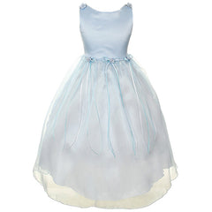 SATIN ORGANZA DRESS WITH FLOWER RIBBONS BROOCH ON WAISTLINE