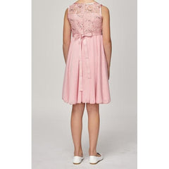 Sequin Lace Double Chiffon Sleeveless Rhinestone Belt Girls Dress