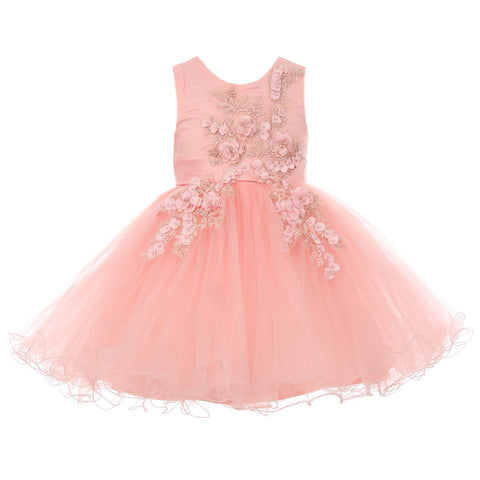 LACE BODICE TULLE SKIRT WITH WAIST FLOWER BROOCH INFANT BABY GIRL DRESS