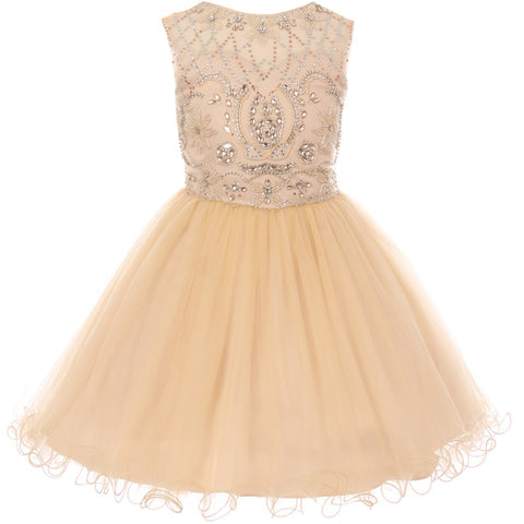 SATIN CORDED LACE APPLIQUE NECKLINE AND WAISTLINE PLEATED SKIRT