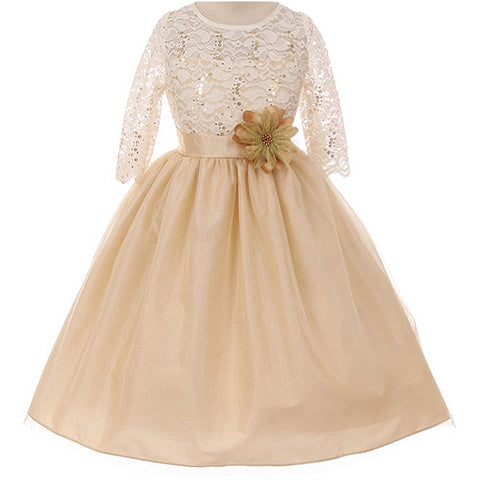 LACE BODICE TULLE SKIRT WITH PEARL BEADED RUFFLE TULLE WAIST FLOWER GIRL DRESS