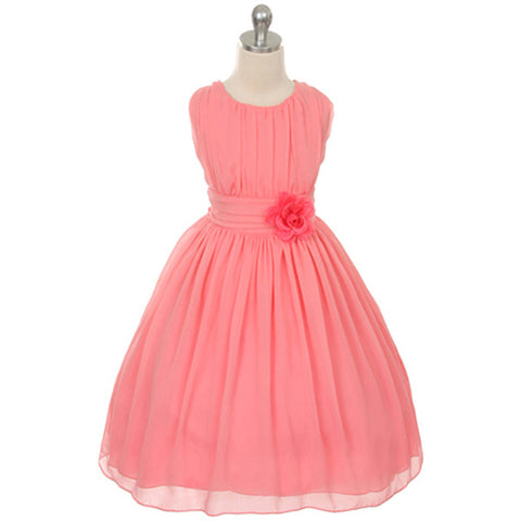 SLEEVELESS OMBRE ROSETTE BODICE WITH MESH SKIRT AND HEART SHAPE RHINESTONE BROOCH