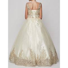 GOLD SATIN CORDED EMBROIDERY TULLE OVERLAY SATIN SKIRT LONG GOWN
