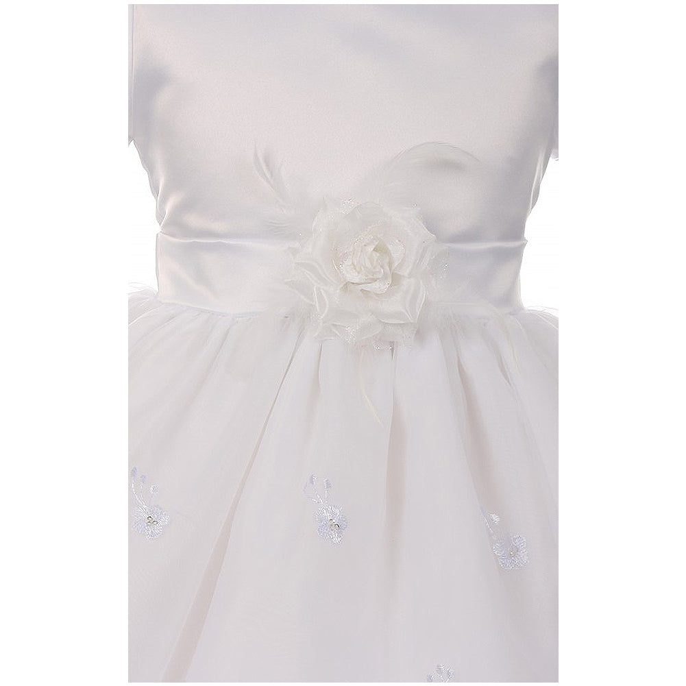 SATIN BODICE WITH RAISED FLOWERS EMBROIDERED ON ORGANZA SKIRT