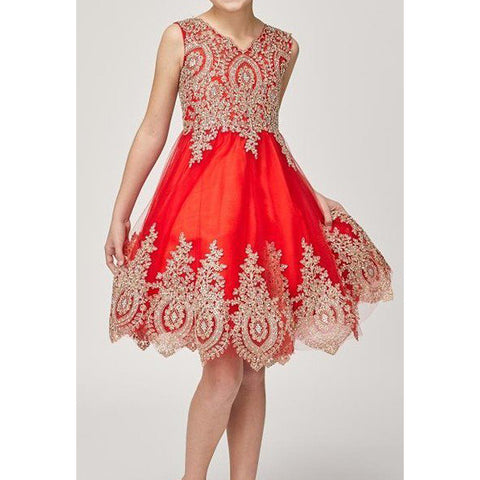 FULL LENGTH DRESS WITH LACE APPLIQUE ON SATIN BODICE
