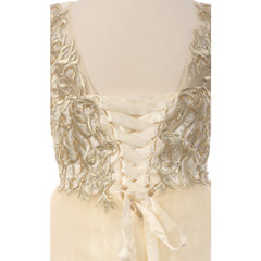 GOLD SATIN CORDED EMBROIDERY TULLE OVERLAY SATIN SKIRT LONG GOWN