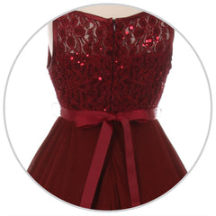 Sequin Lace Double Chiffon Sleeveless Rhinestone Belt Girls Dress