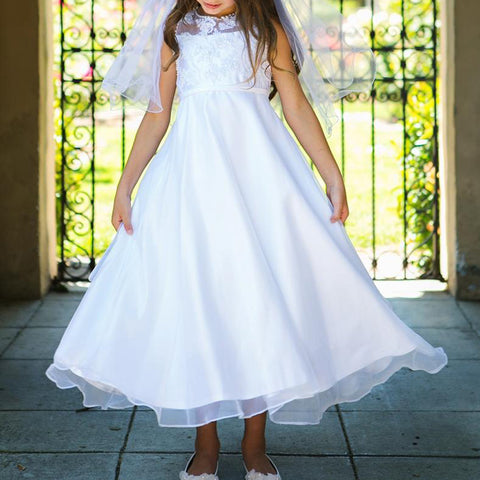Classic A-Line Soft Shiny Satin Bodice Tulle Skirt Flower Girl Dress