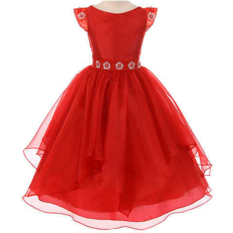 V-Neck Lace Tulle Flower Girl Dress with Rhinestone Brooch