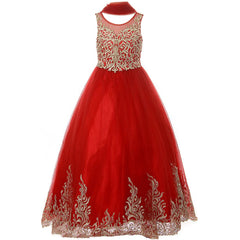 GOLD SATIN CORDED EMBROIDERY TULLE OVERLAY SATIN SKIRT LONG GOWN