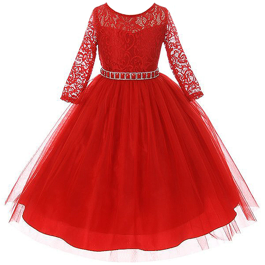 LONG 3/4 SLEEVES STRETCH LACE BODICE WITH BEADS AND RHINESTONES BELT ...