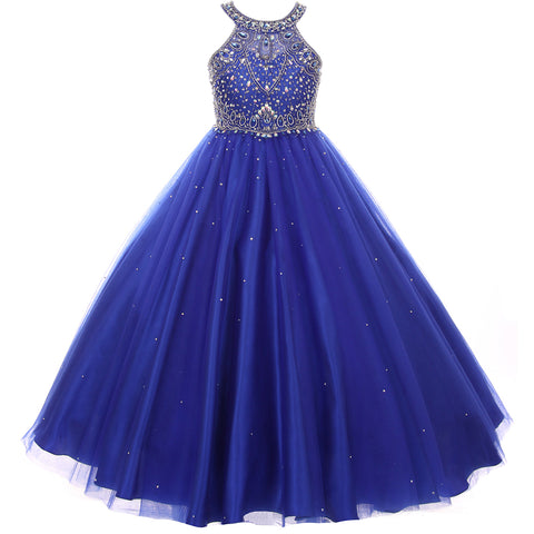 Full Length Lace Bodice Triangle Cut Waterfall Glitter Tulle Skirt