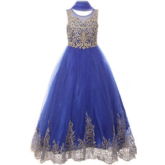 GOLD SATIN CORDED EMBROIDERY TULLE OVERLAY SATIN SKIRT LONG GOWN