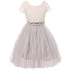 CAP SLEEVE LACE TOP TULLE SKIRT WITH RHINESTONES BELT