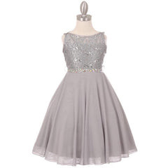 Sequin Lace Double Chiffon Sleeveless Rhinestone Belt Girls Dress