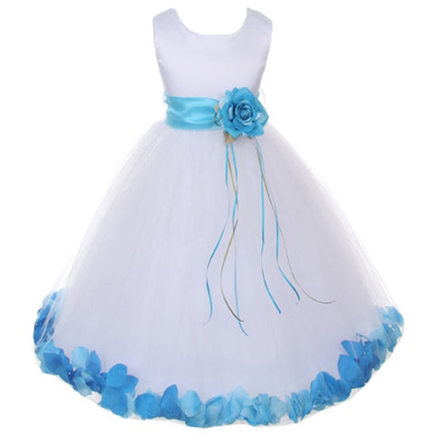 SLEEVELESS OMBRE ROSETTE BODICE WITH MESH SKIRT AND HEART SHAPE RHINESTONE BROOCH