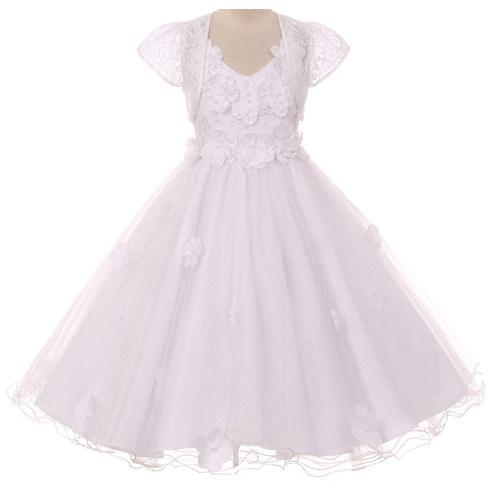 Pop up Flower Appliques  High Low Flower Girl Dress with Lace Bolero