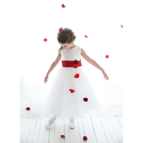 LACE BODICE TULLE SKIRT WITH WAIST FLOWER BROOCH INFANT BABY GIRL DRESS