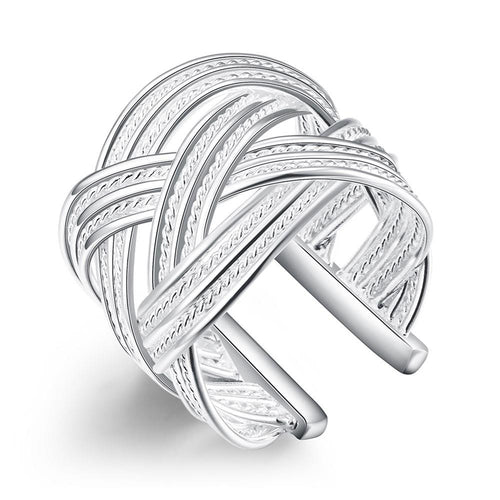 Wave Adjustable Ring - White Gold Plated
