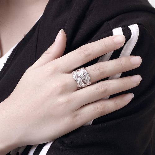 Wave Adjustable Ring - White Gold Plated
