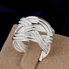 Wave Adjustable Ring - White Gold Plated